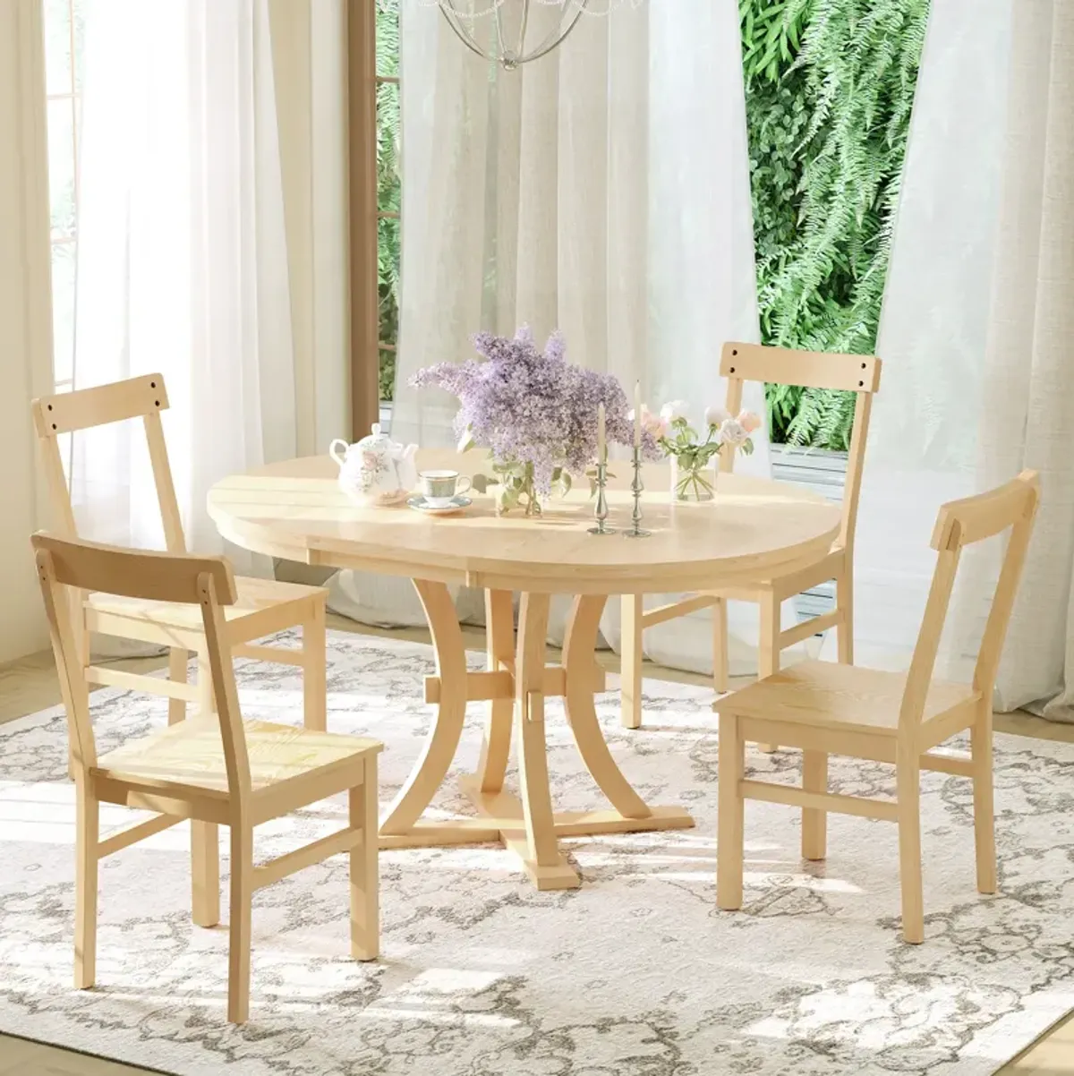 Merax 5-Piece Rustic Round Pedestal Extendable Dining Table Set