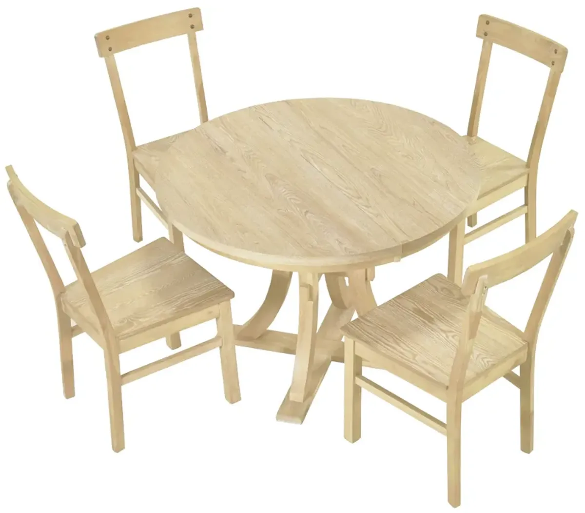 Merax 5-Piece Rustic Round Pedestal Extendable Dining Table Set