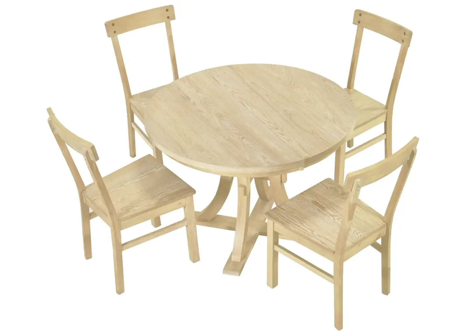 Merax 5-Piece Rustic Round Pedestal Extendable Dining Table Set