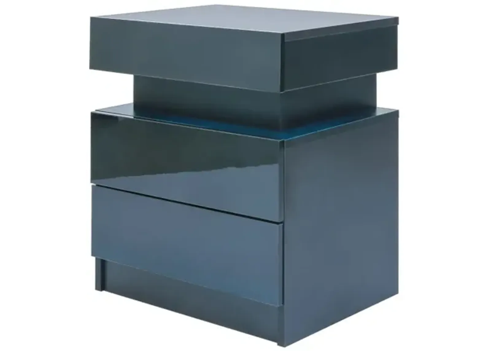 Modern LED Nightstand with 2 Glossy Drawers