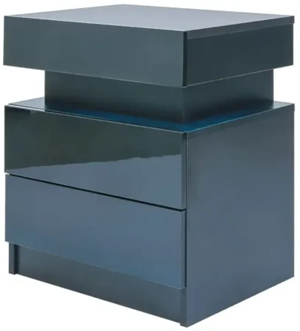 Modern LED Nightstand with 2 Glossy Drawers