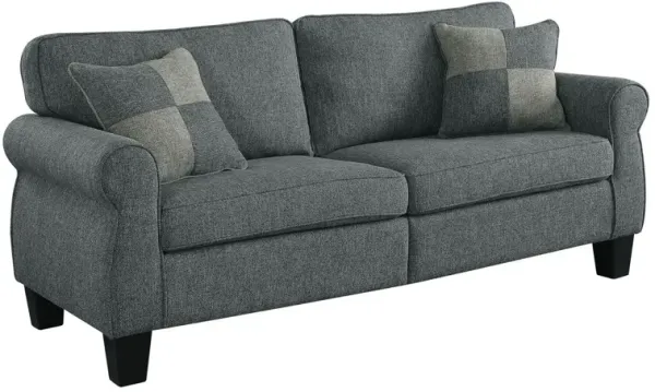 Sofa with Fabric Upholstery and Rolled Design Arms, Gray-Benzara