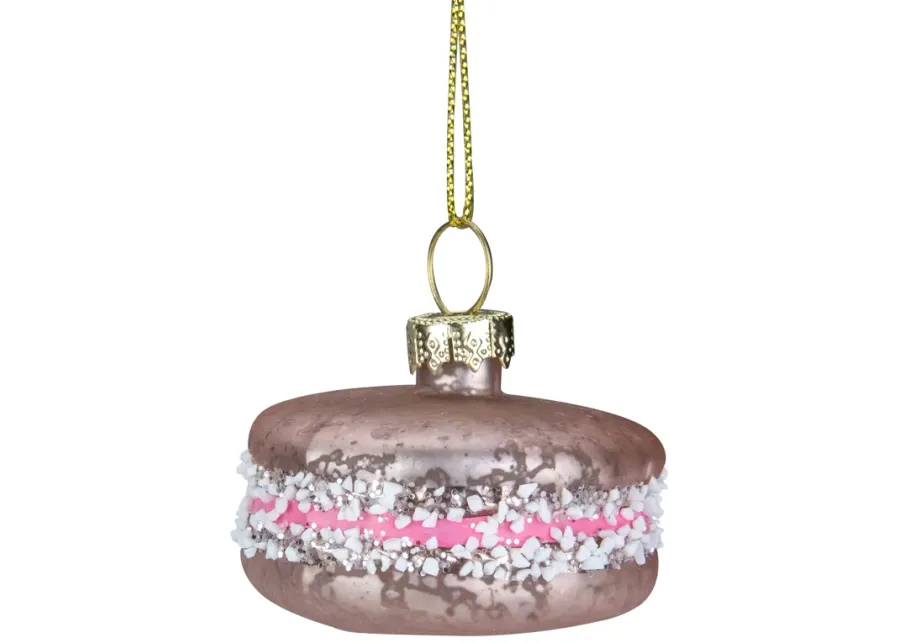 2" Pink Macaroon with Sugar Glass Christmas Ornament