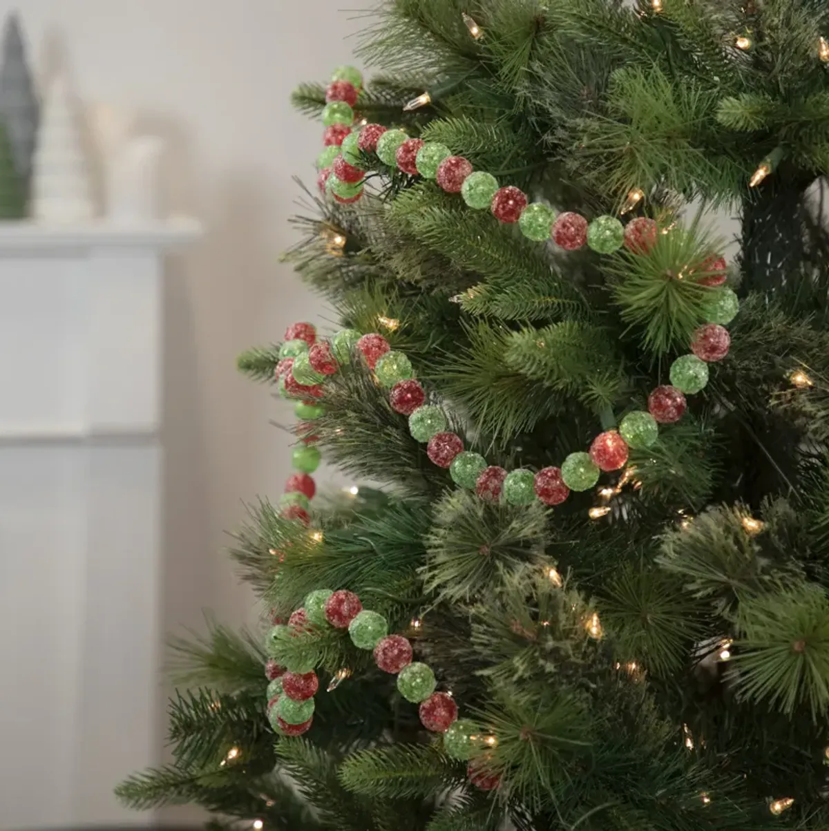 6' Red and Green Glittered Candy Drop Christmas Garland   Unlit