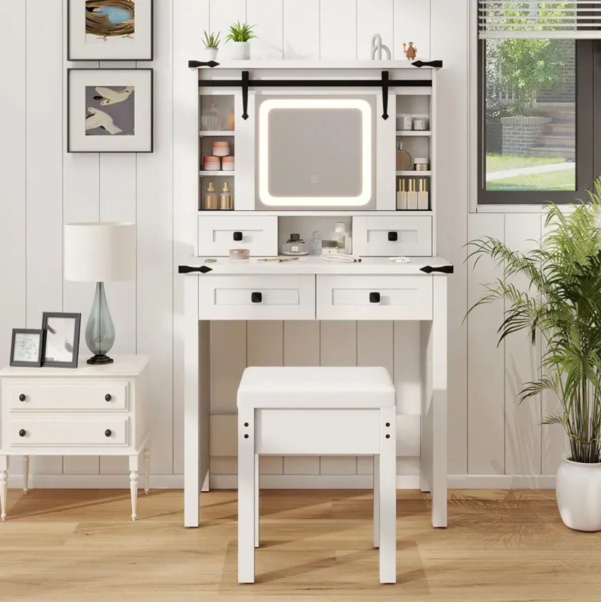 Makeup Vanity Desk with Mirror and Adjustable Storage Shelves