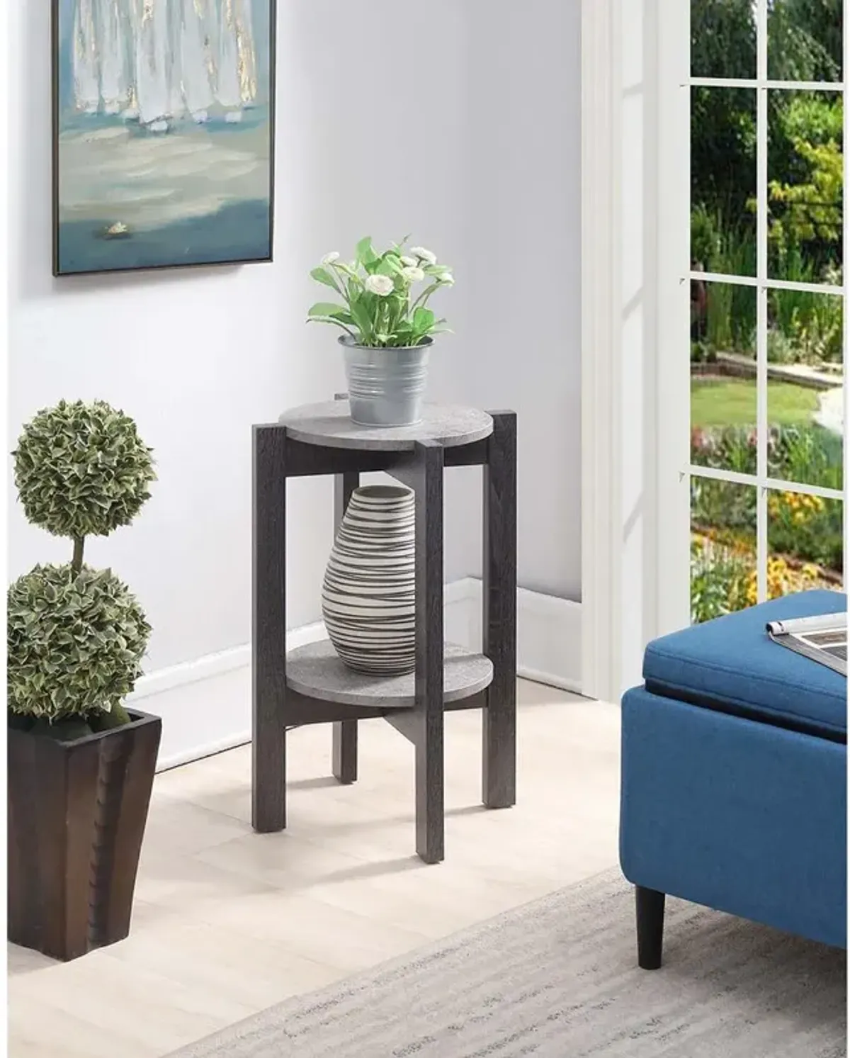 Convenience Concepts Newport Medium 2 Tier Plant Stand Faux Cement/Weathered Gray