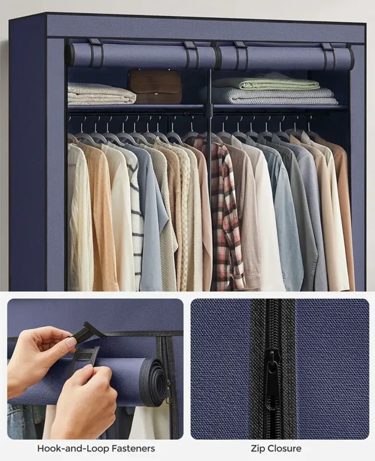 Portable Wardrobe with Hanging Rods for Closet Organization