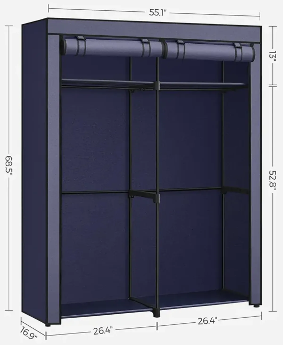 Portable Wardrobe with Hanging Rods for Closet Organization