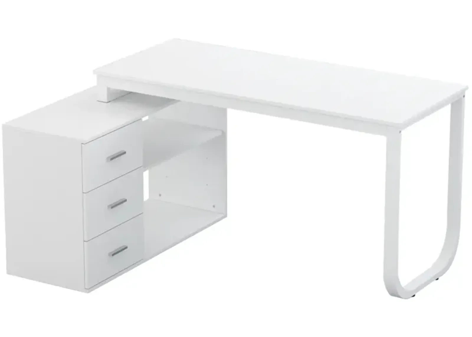 55.1 in. L-Shaped White Wood Writing Desk Corner Gaming Desk With 2-Tier Shelves and 3-Drawers Home Office Use