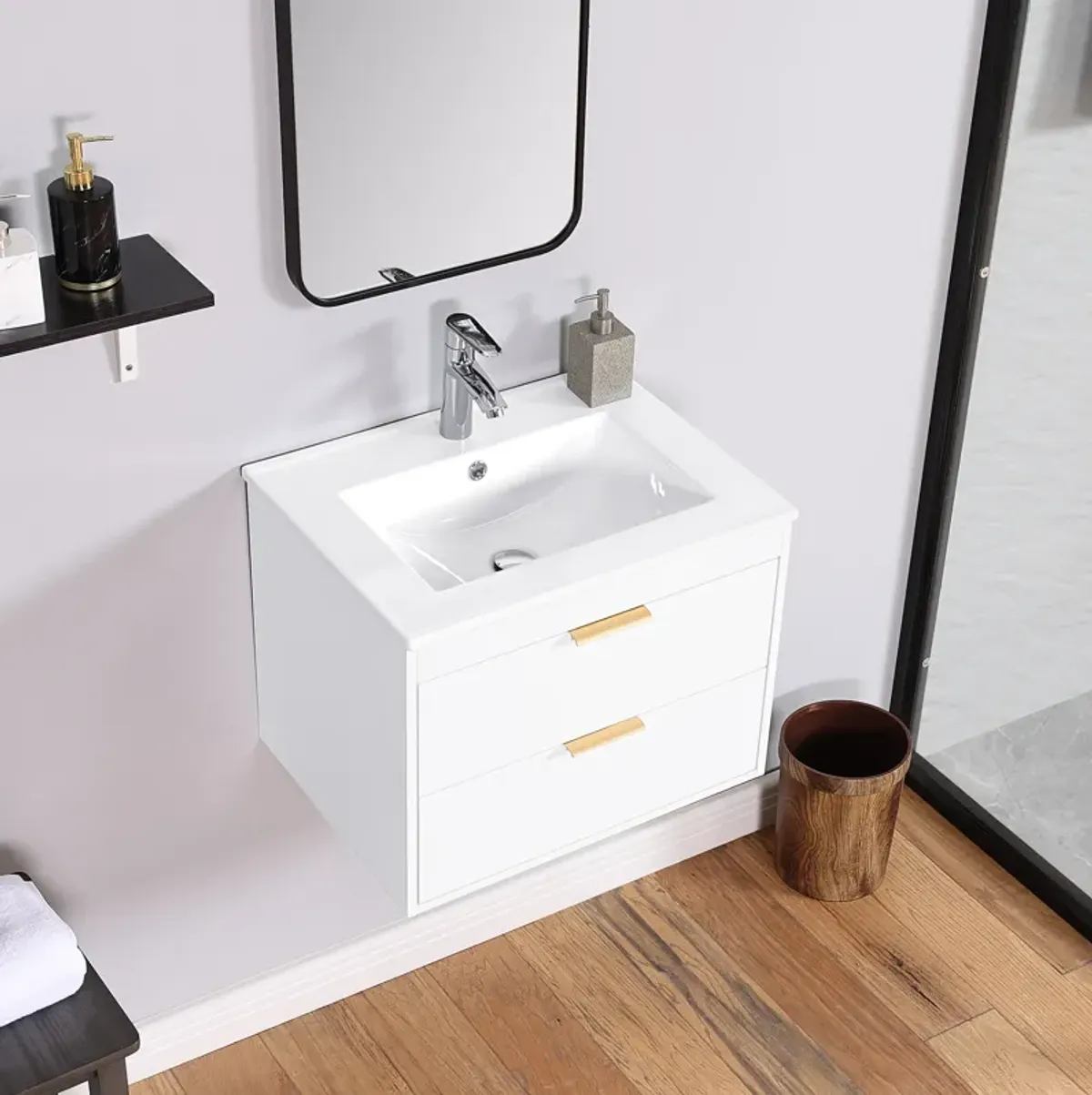 17.72 in. W x 24 in. D x 18.7 in. H Single Sink Bath Vanity with White Ceramic Top