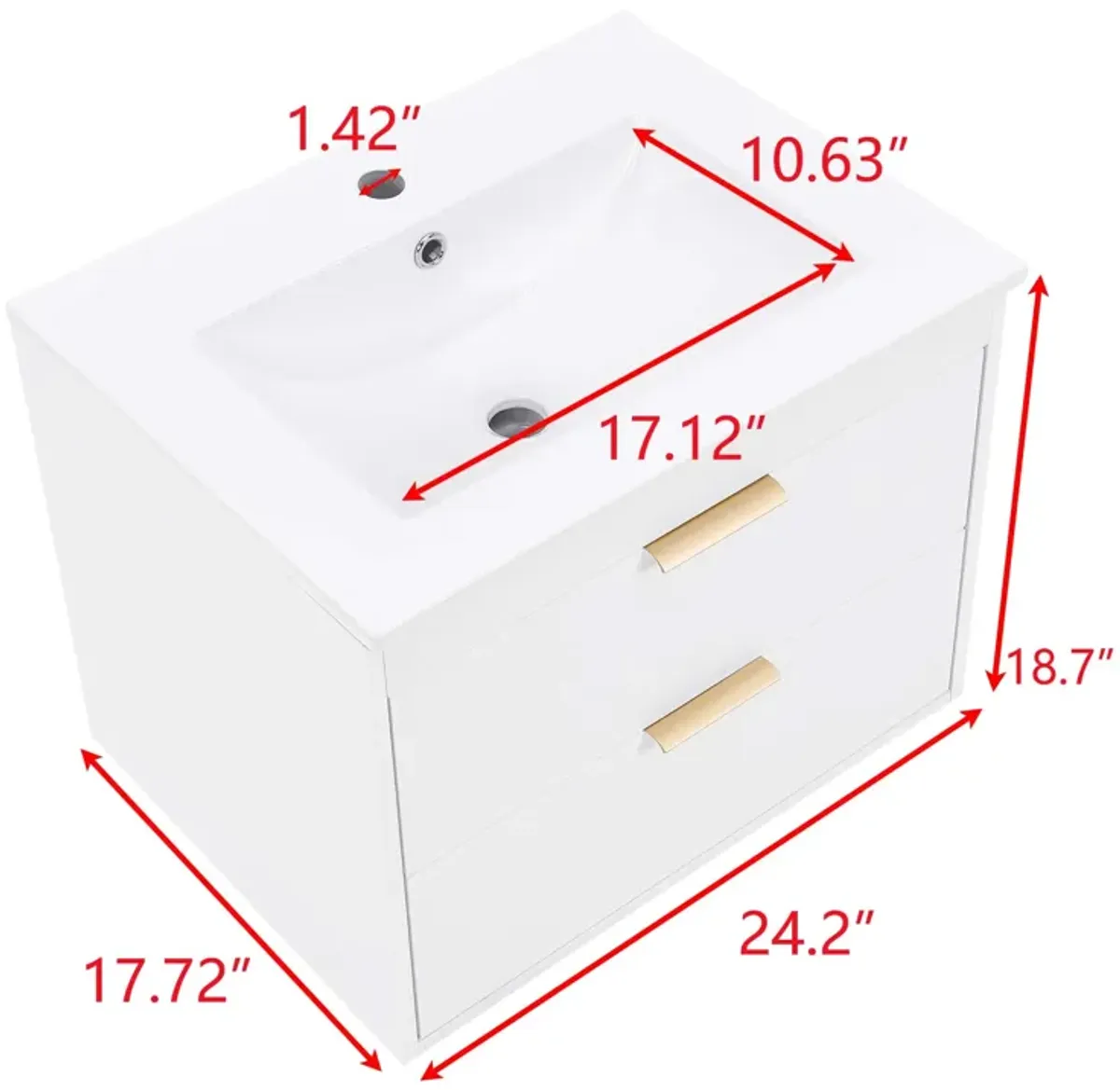 17.72 in. W x 24 in. D x 18.7 in. H Single Sink Bath Vanity with White Ceramic Top