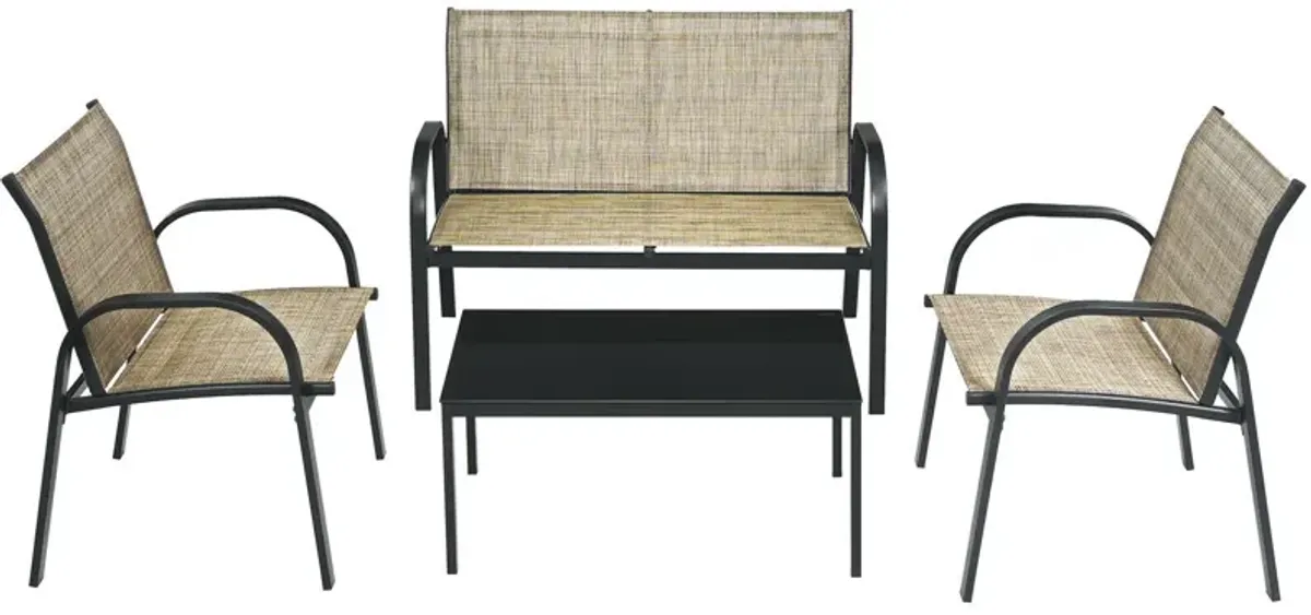 4 Pieces Patio Furniture Set with Glass Top Coffee Table