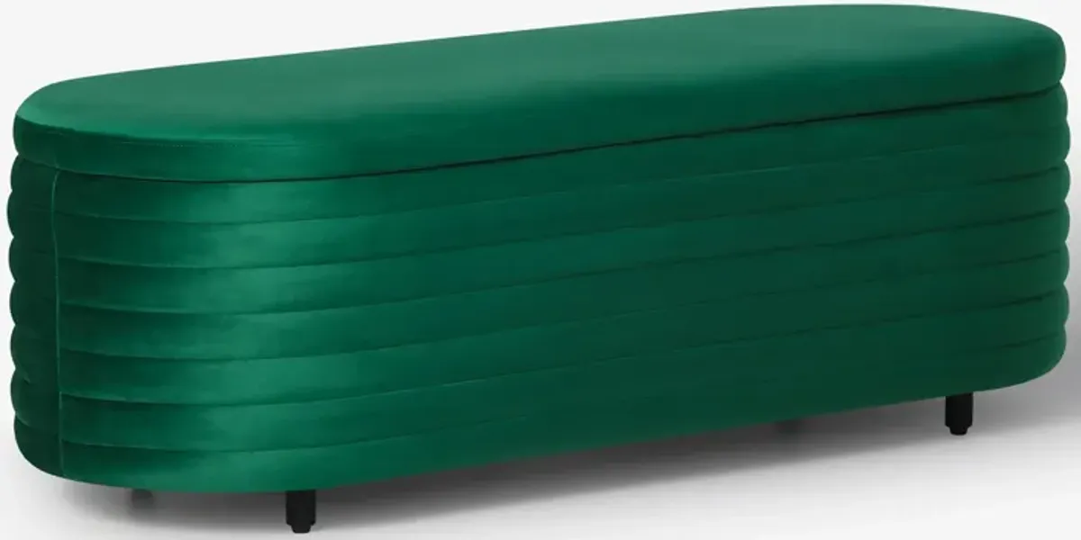 WestinTrends 54" Wide Mid-Century Modern Upholstered Velvet Tufted Oval Storage Ottoman Bench