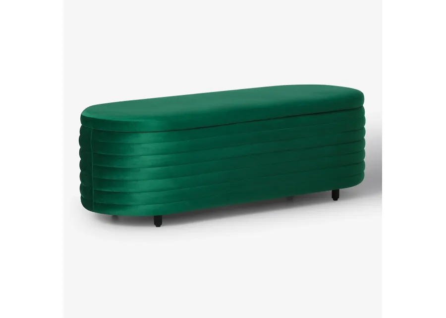 WestinTrends 54" Wide Mid-Century Modern Upholstered Velvet Tufted Oval Storage Ottoman Bench