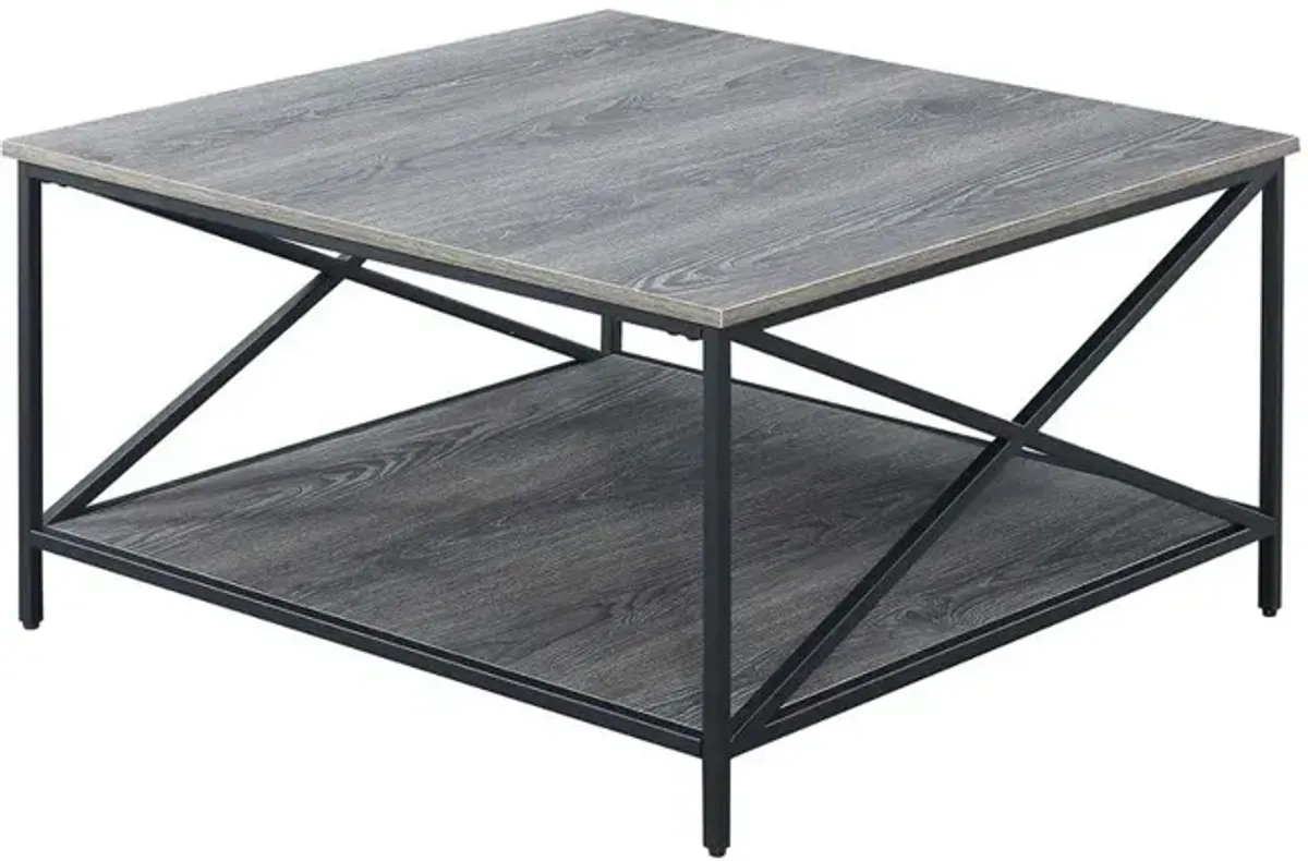 Convenience Concepts Tucson Metal Square Coffee Table with Shelf, Weathered Gray/Black