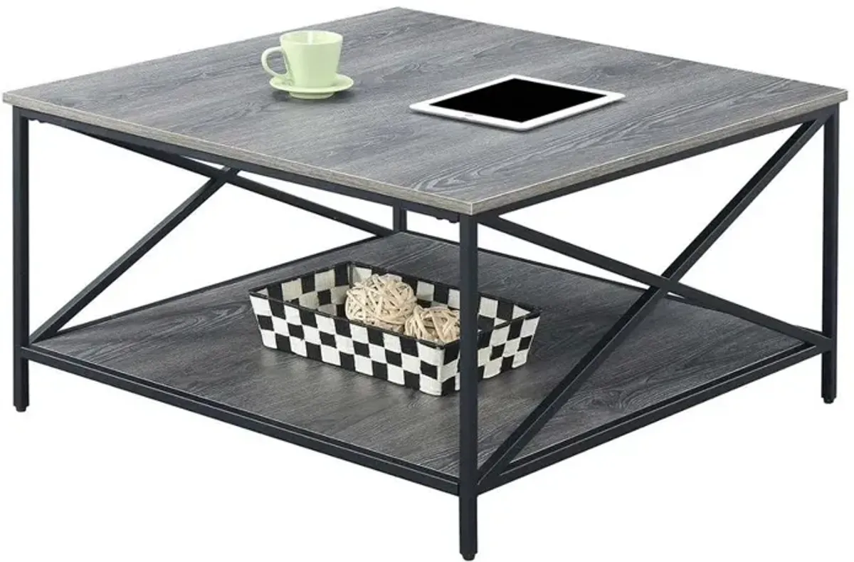 Convenience Concepts Tucson Metal Square Coffee Table with Shelf, Weathered Gray/Black