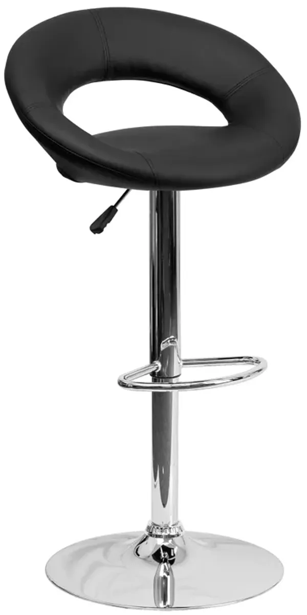 Flash Furniture Contemporary Black Vinyl Rounded Orbit-Style Back Adjustable Height Barstool with Chrome Base
