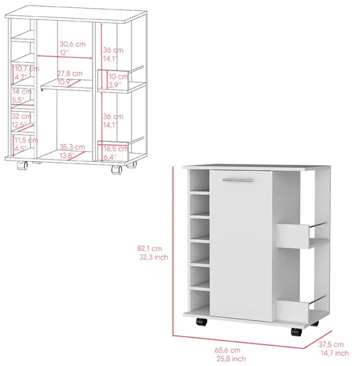 Bar Cart Cabot, Living Room, White