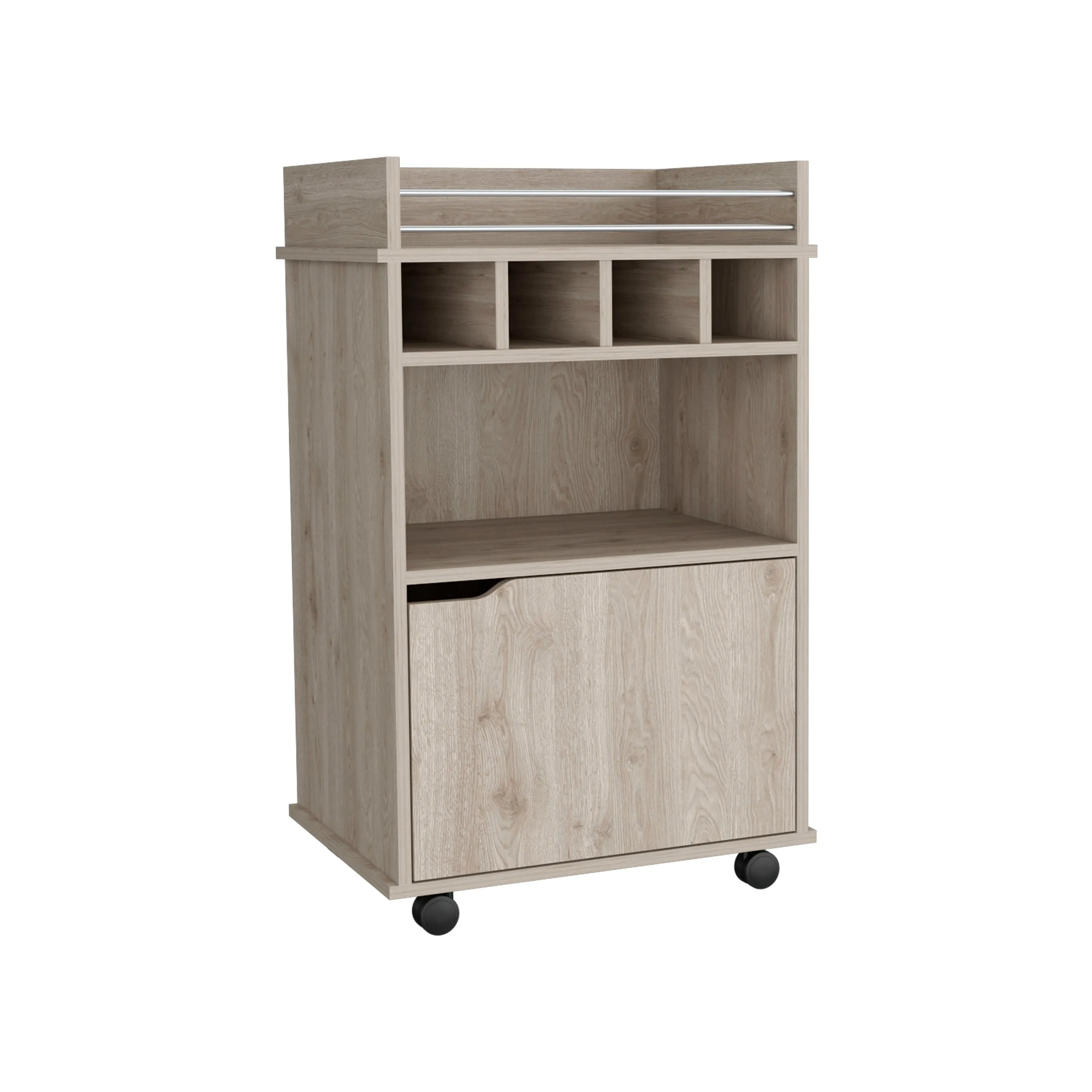 Phoenix Bar Cart with 2 Open Shelves  4 Wine Cubbies and Cabinet