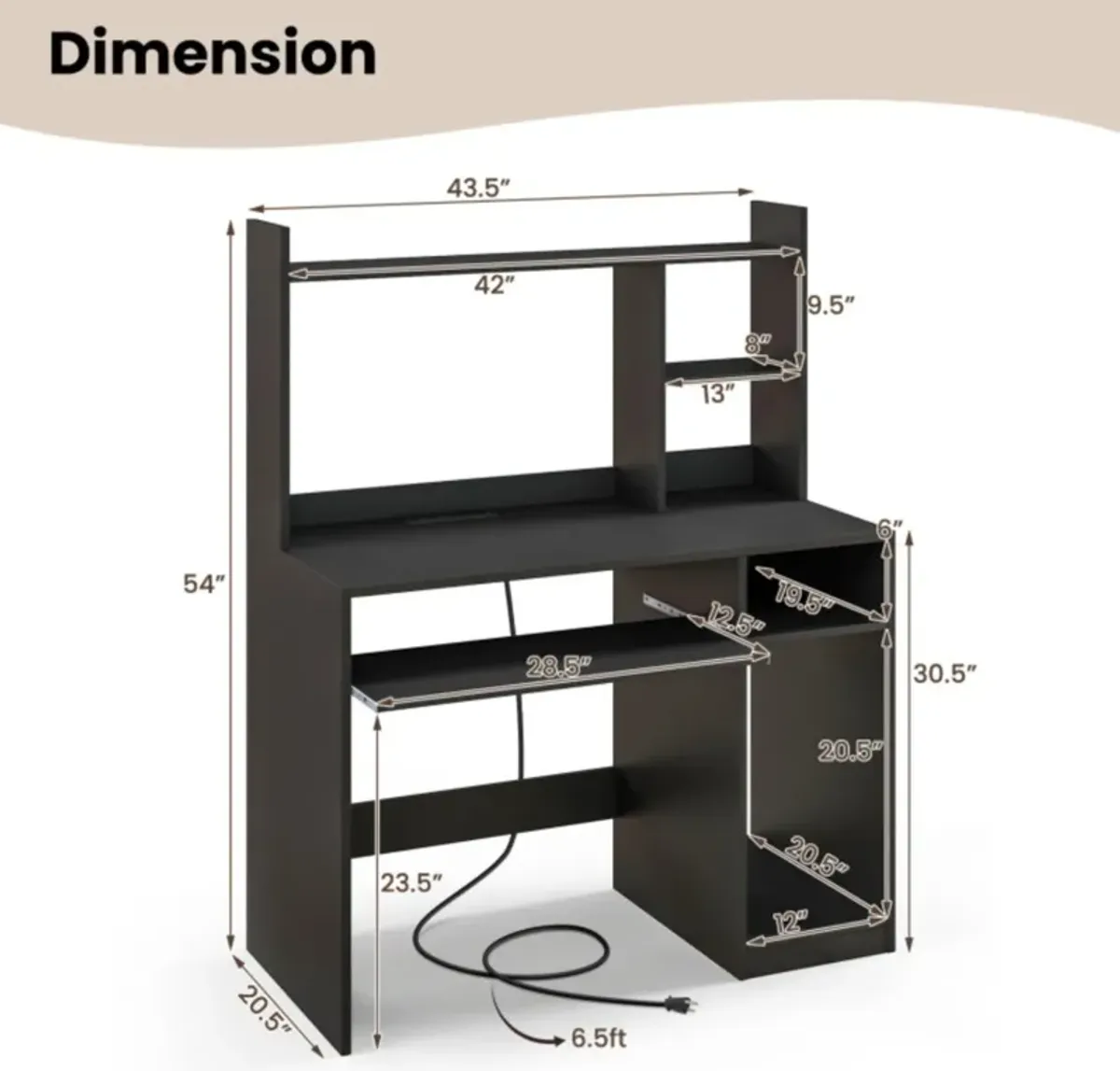 Hivvago Home Office Computer Desk with Bookcase Keyboard Tray and CPU Stand