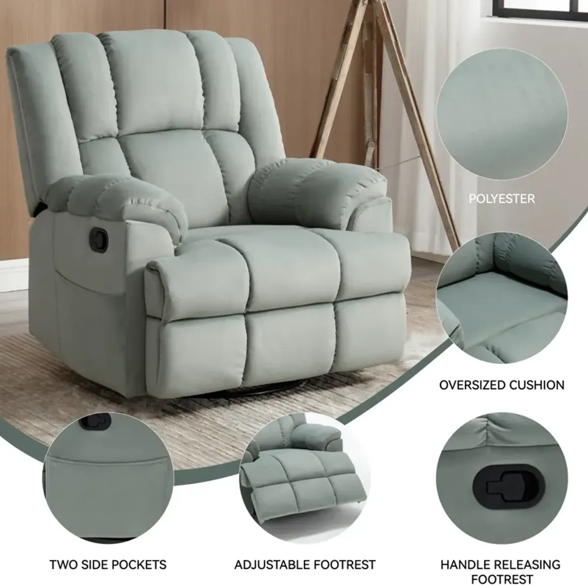 Merax Manual Recliner Chair Swivel  Rocking Chair