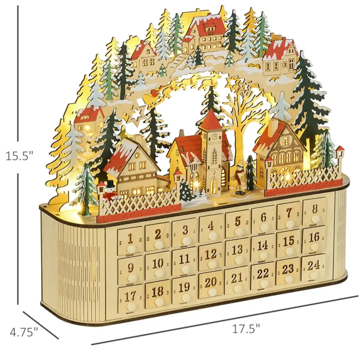 HOMCOM Lighted Christmas Advent Calendar, 24 Dasys Countdown to Christmas