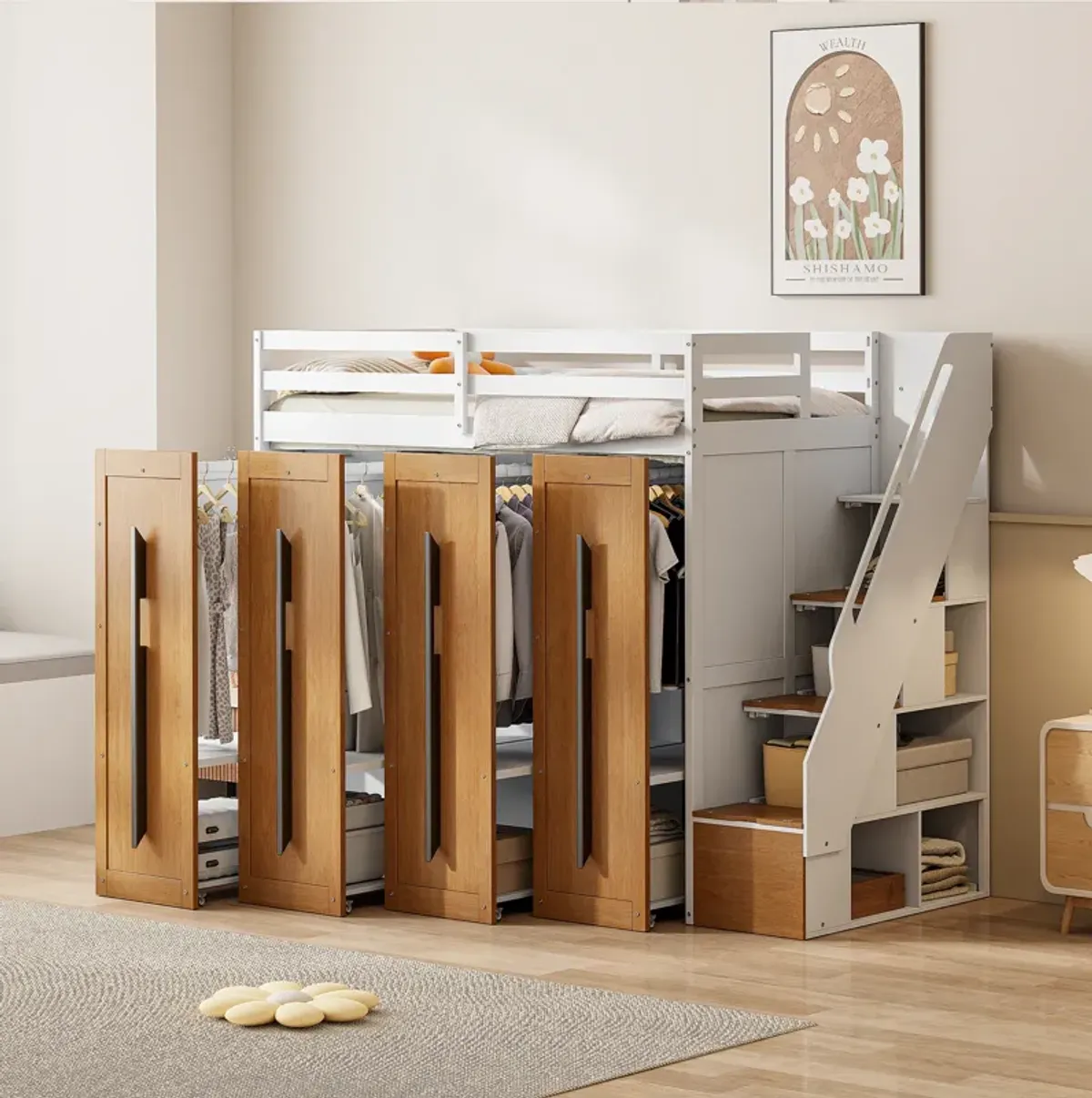 Merax Modern Loft Bed with Storage Stairs