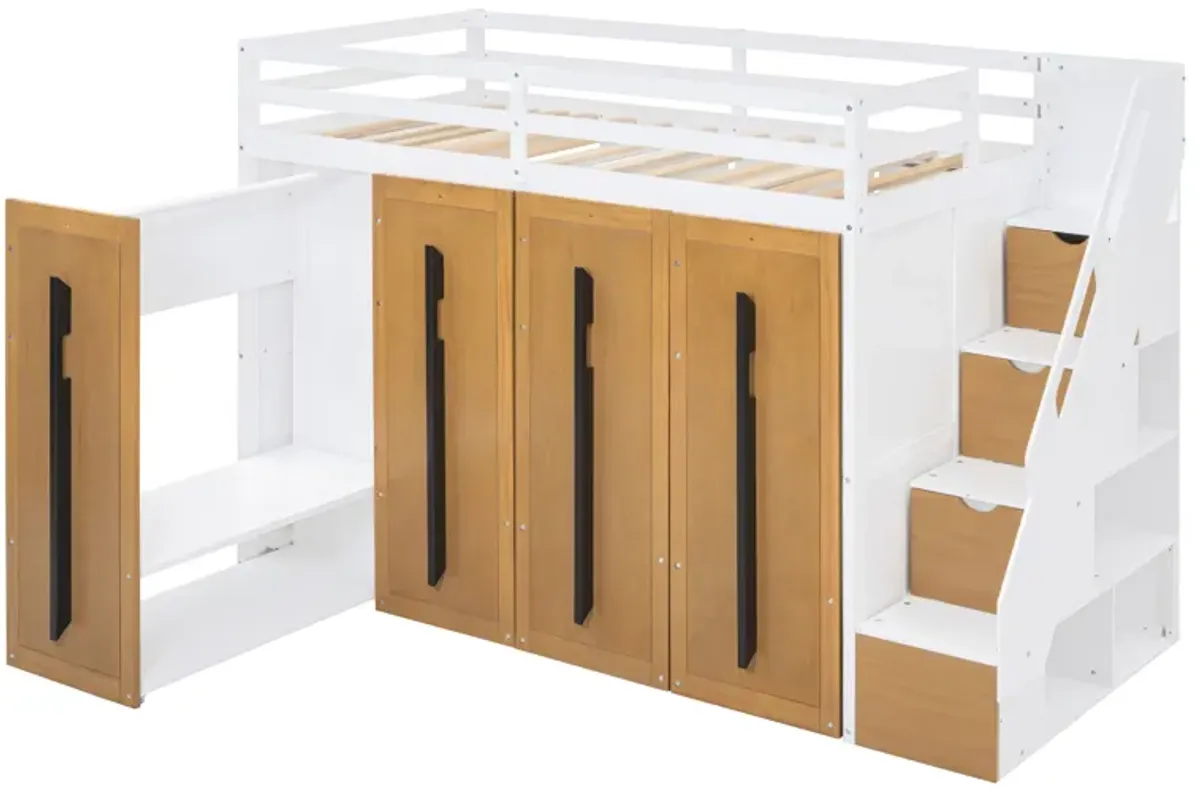 Merax Modern Loft Bed with Storage Stairs