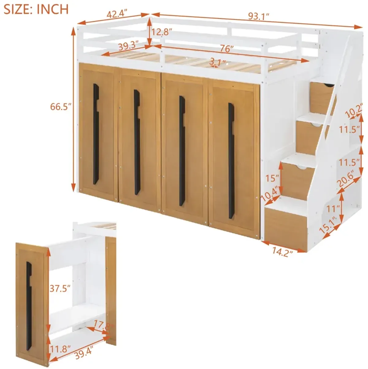 Merax Modern Loft Bed with Storage Stairs