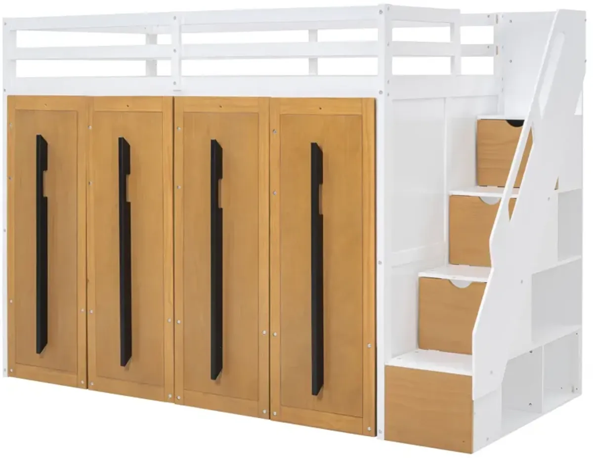 Merax Modern Loft Bed with Storage Stairs