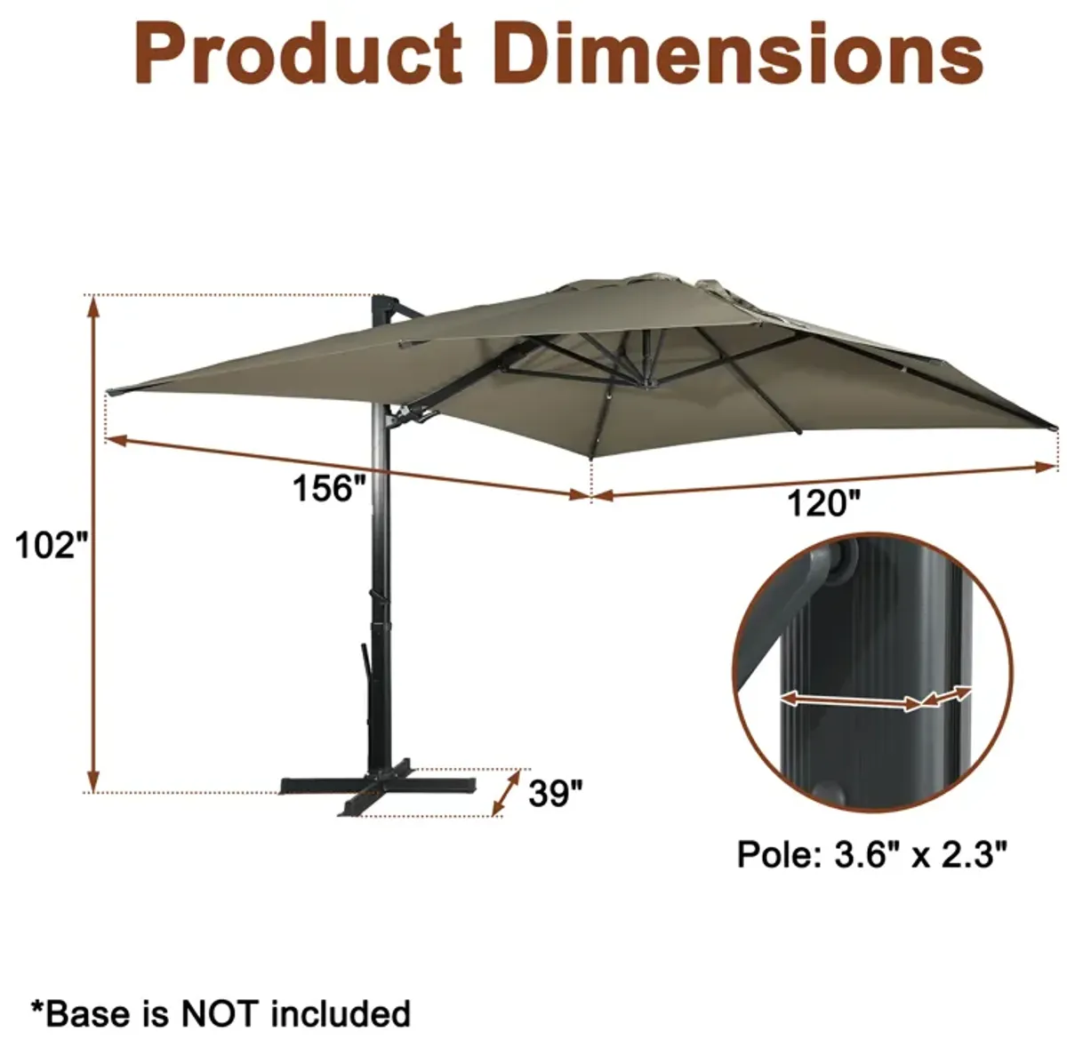 MONDAWE 13ft Square Offset Cantilever Patio Umbrella for Outdoor Shade