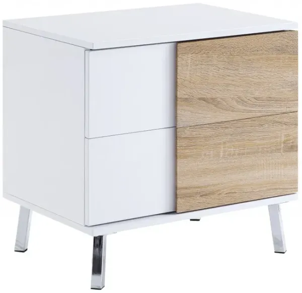 Contemporary Rectangular End Table with High Gloss Wood Finish and Storage Drawers