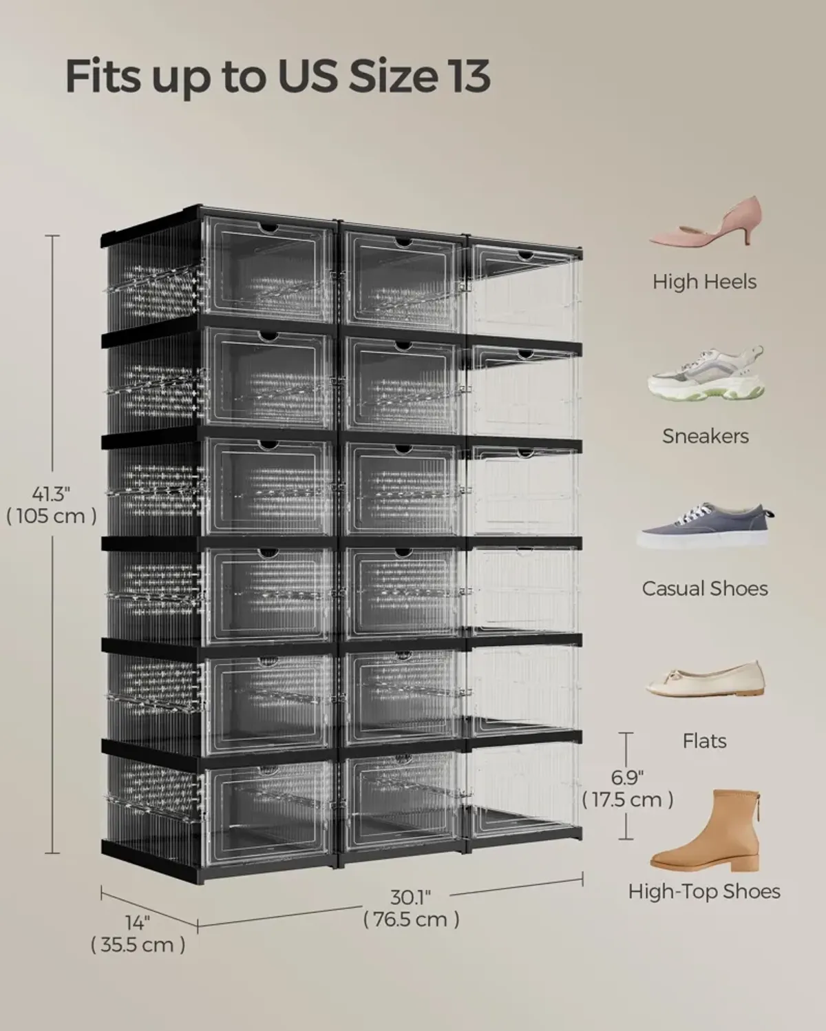 Pack of 18 Stackable Shoe Boxes Transparent