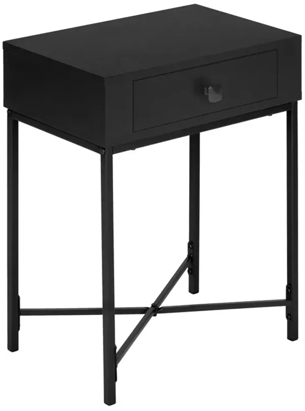 Monarch Specialties I 3542 Accent Table, Side, End, Nightstand, Lamp, Storage Drawer, Living Room, Bedroom, Metal, Laminate, Black, Contemporary, Modern