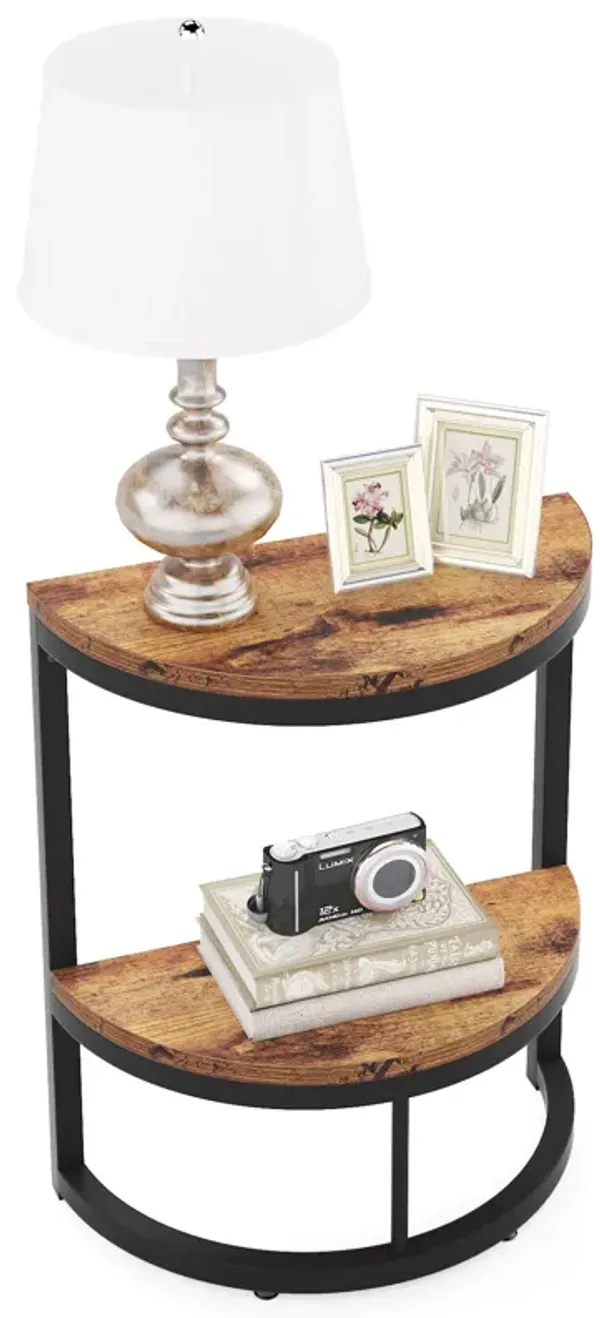 Tribesigns 2-Tier End Table Semi Circle, Small Half Round Side Table with Storage Shelf, Wood Accent Table Slim C Table for Sofa Couch, Living Room, Bedroom, Small Space, Easy Assembly, Rustic Brown