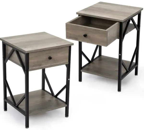 Streamdale Industrial Nightstand with Drawer & Shelf
