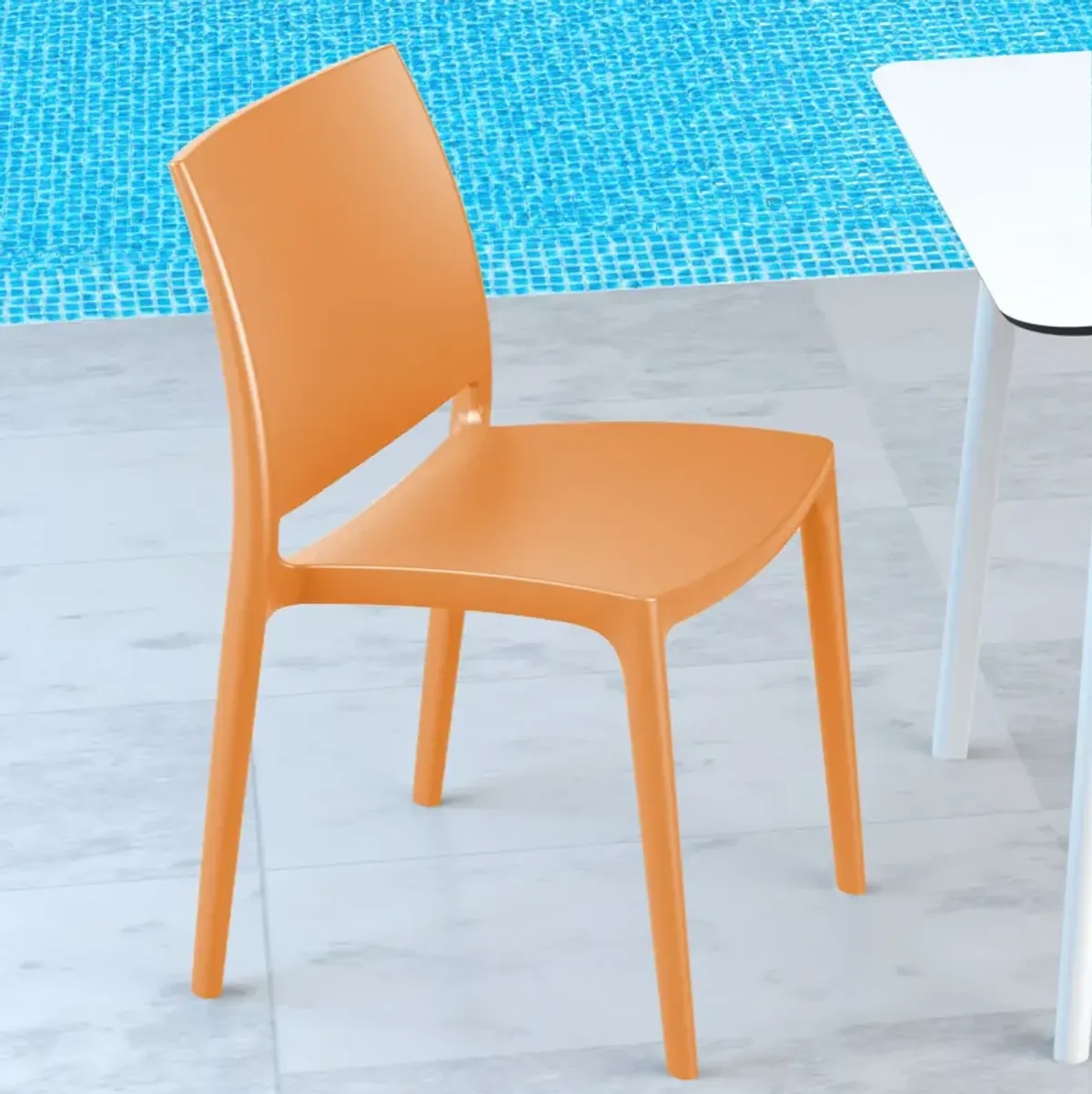 32" Orange Resin Solid Weather Resistant Outdoor Dining Chair