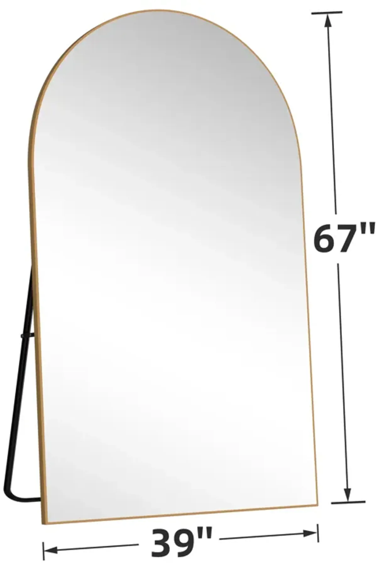 67*39 Arched Gold Rectangle Wood Framed Full-length Mirror with Stand