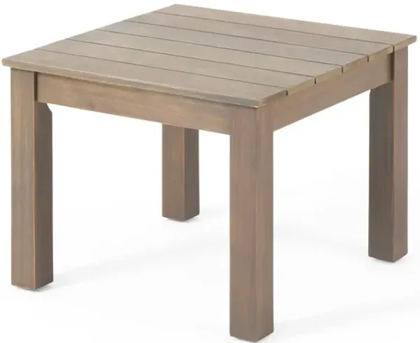 Elin Side End Table, 20 Inch Slatted Square Top, Brown Acacia Wood - Benzara