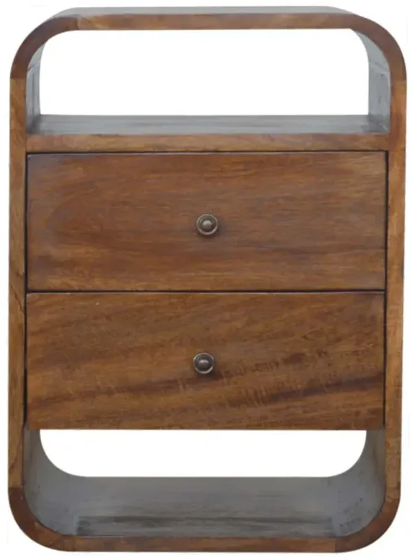 Solid Wood Chestnut Curved Edge with 2 Drawers Nightstand
