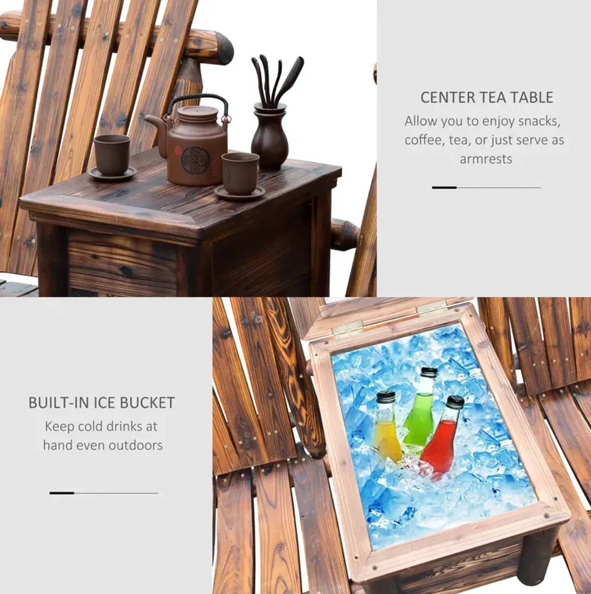 Rustic Ice Bucket Loveseat: Wooden Adirondack Double Chair for Outdoor Relaxation