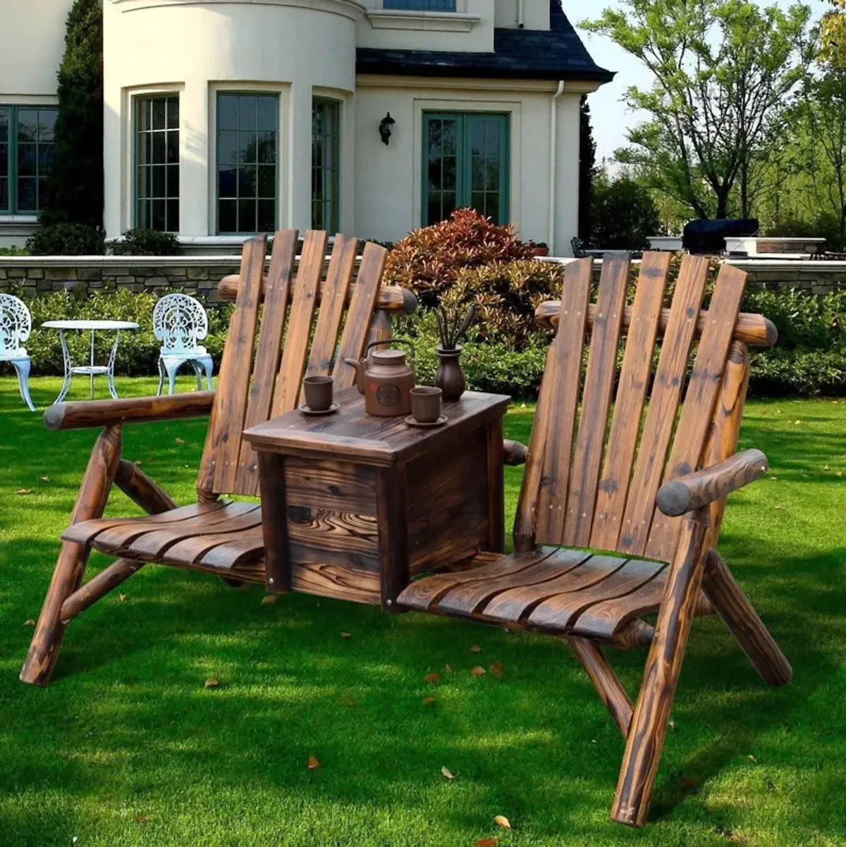 Rustic Ice Bucket Loveseat: Wooden Adirondack Double Chair for Outdoor Relaxation