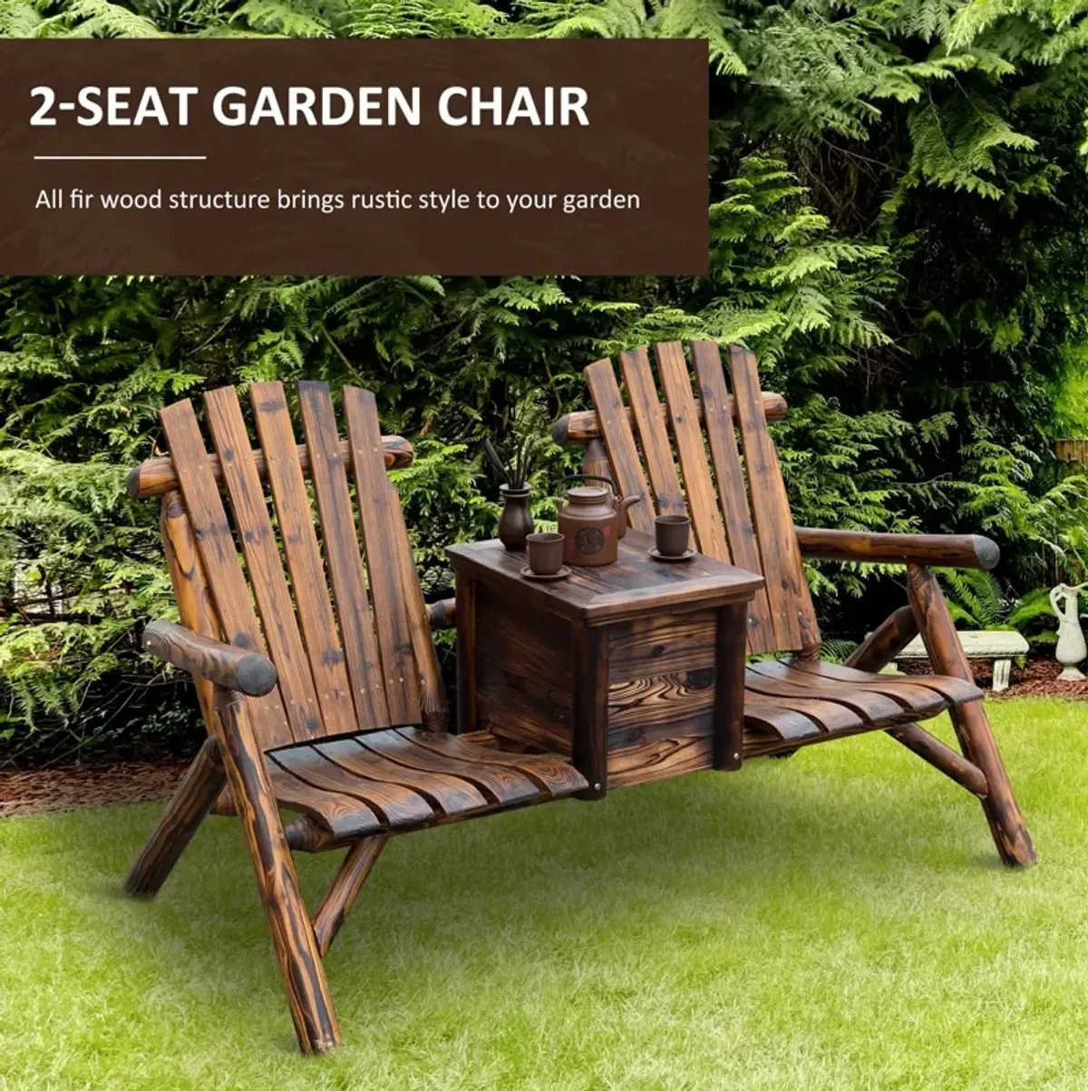 Rustic Ice Bucket Loveseat: Wooden Adirondack Double Chair for Outdoor Relaxation