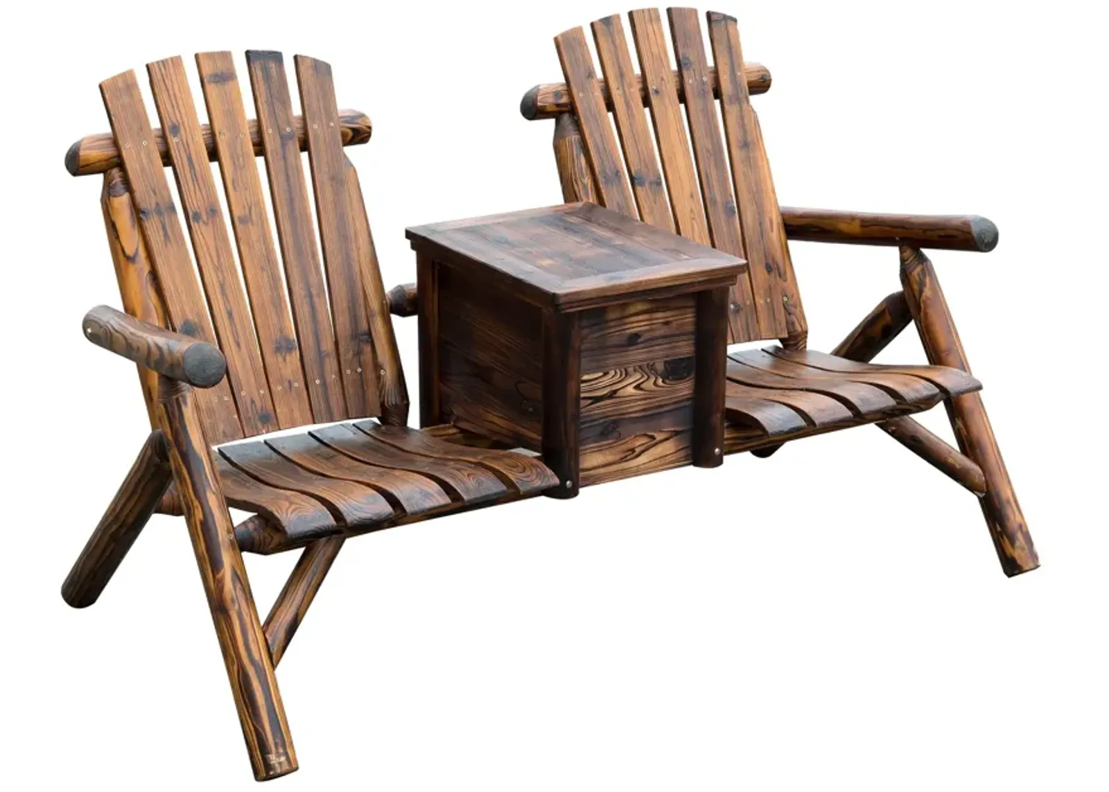 Rustic Ice Bucket Loveseat: Wooden Adirondack Double Chair for Outdoor Relaxation