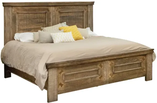 Maze Queen Size Bed with Classic Molded Design, Brown Solid Pine Wood - Benzara