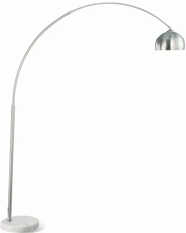 85 Inch Floor Lamp with Arched Body, Binary Switch, Marble Base, Silver - Benzara