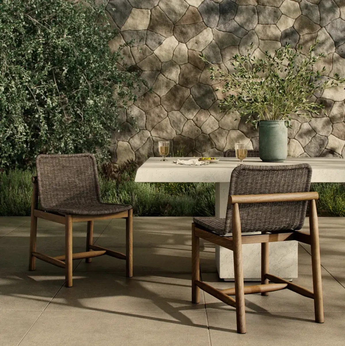 Dume Outdoor Dark Textured Woven Dining Chair