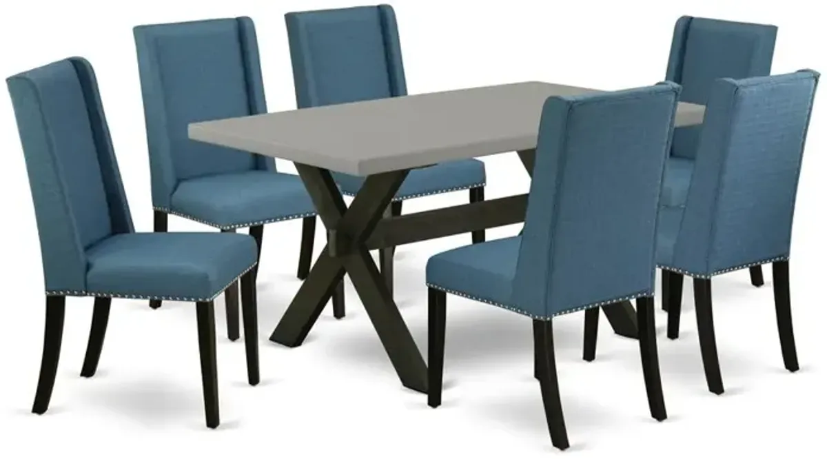 East West Furniture X696FL121-7 - 7-Piece Kitchen Set - 6 Upholstered Dining Chairs and Small Dining Table Solid Wood Structure