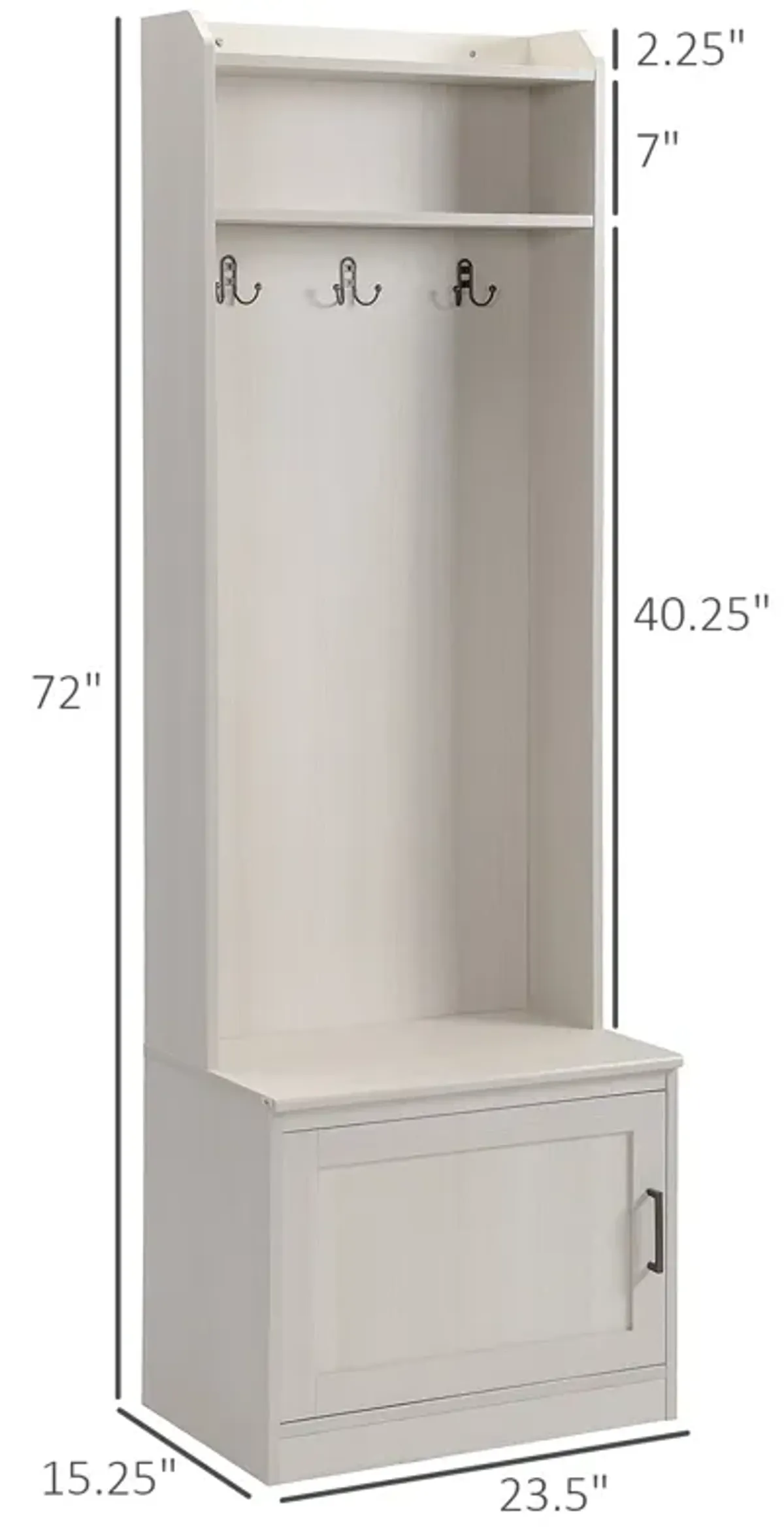 White Rustic Entryway: Hall Tree Bench with Coat Rack & Shoe Storage