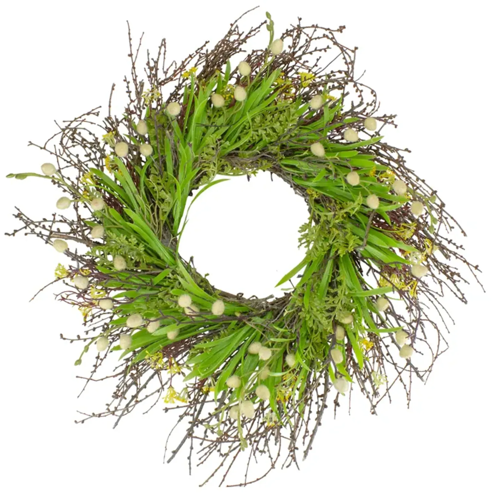 Burrs and Brush Artificial Floral Spring Wreath  Green and Yellow - 18-Inch